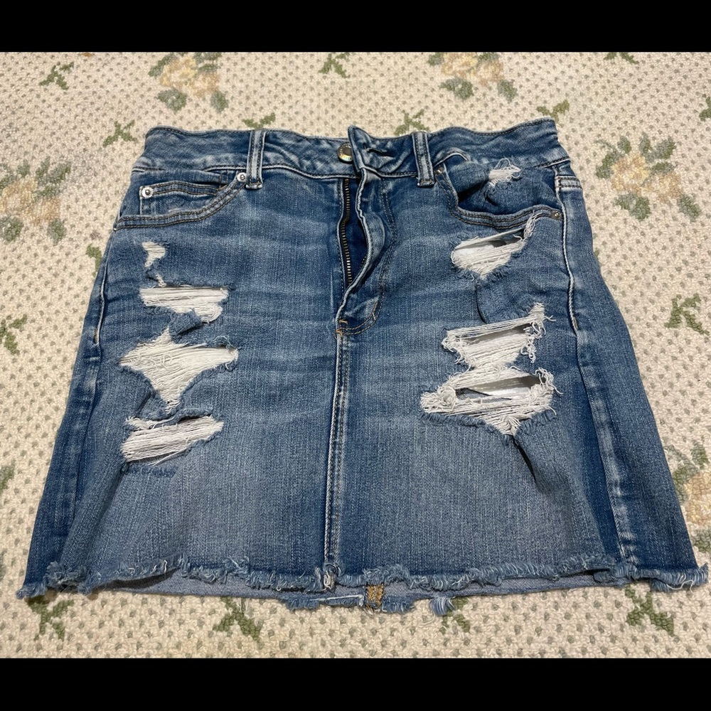 American Eagle distressed denim mini skirt